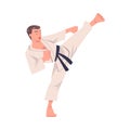 Young Man Doing Karate Wearing Kimono and Black Belt Engaged in Martial Art Vector Illustration Royalty Free Stock Photo