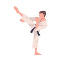 Young Man Doing Karate Wearing Kimono and Black Belt Engaged in Martial Art Vector Illustration Royalty Free Stock Photo