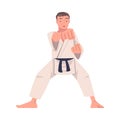 Young Man Doing Karate Wearing Kimono and Black Belt Engaged in Martial Art Vector Illustration Royalty Free Stock Photo