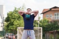 Young Man Doing Kettle Bell Exercise Outdoor Royalty Free Stock Photo