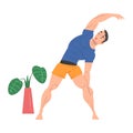 Young Man Doing Side Bends at Home, Physical Activity and Healthy Lifestyle Concept, Stay Home, Keep Fit and Positive