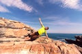 Young man doing yoga exercises. Royalty Free Stock Photo