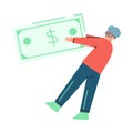 Young Man with Dollar Banknote as Victim of Internet Fraud Vector Illustration