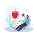 Young man donating blood hand drawn design illustration vector, Man donating blood vector illustration concept, Blood donation sta