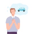 Young Man Dreaming about New Car, People Imagination Concept Cartoon Style Vector Illustration Royalty Free Stock Photo