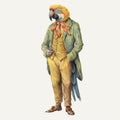 Hyperrealistic Fauna: Vintage Watercolored Illustration Of A Person With Parrots