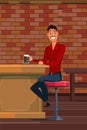 Young man drinking beer in pub vector illustration Royalty Free Stock Photo