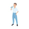 Young Man Drinking Clean Water from Plastic Bottle, Male Person Quenching Thirst, Healthy Lifestyle Concept Cartoon Royalty Free Stock Photo