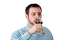 Young man drinking red wine Royalty Free Stock Photo