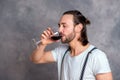 Young man drinking red wine Royalty Free Stock Photo