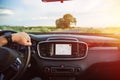 Driving hands steering wheel Royalty Free Stock Photo