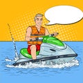 Young Man Driving Jet Ski. Extreme Water Sports. Pop Art illustration Royalty Free Stock Photo