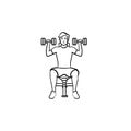 Young man with dumbbells hand drawn outline doodle icon. Royalty Free Stock Photo