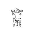 Young man with dumbbells hand drawn outline doodle icon. Royalty Free Stock Photo