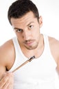 Young man eating sushi food