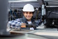 young man electrician wiring inside ceiling Royalty Free Stock Photo