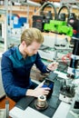 Young man in electronics workshop Royalty Free Stock Photo