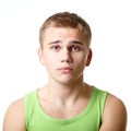 Young man emotional pensive sad face, expressions set over white Royalty Free Stock Photo