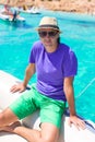 Young man enjoy summer vacation on boat Royalty Free Stock Photo