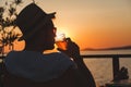 Young man enjoying at a beach bar Royalty Free Stock Photo