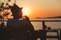 Young man enjoying at a beach bar Royalty Free Stock Photo