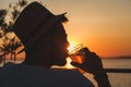 Young man enjoying at a beach bar Royalty Free Stock Photo