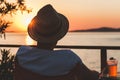 Young man enjoying at a beach bar Royalty Free Stock Photo