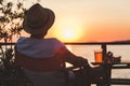 Young man enjoying at a beach bar Royalty Free Stock Photo