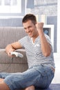 Young man enjoying computer game at home Royalty Free Stock Photo