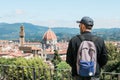 Young man enjoying a view of panorama of Florence