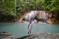 Young man at Erawan falls in Thailand