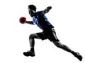 Young Man Exercising Handball Player Silhouette