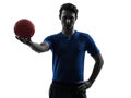 Young man exercising handball player silhouette Royalty Free Stock Photo