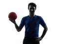 Young man exercising handball player silhouette Royalty Free Stock Photo