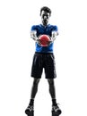 Young man exercising handball player silhouette Royalty Free Stock Photo