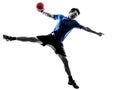 Young man exercising handball player silhouette Royalty Free Stock Photo