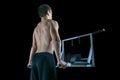 Young man exercising on the home parallel bars. Royalty Free Stock Photo