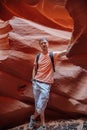 Young man exploring Antelope Canyon in the Navajo Royalty Free Stock Photo