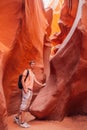 Young man exploring Antelope Canyon in the Navajo Royalty Free Stock Photo