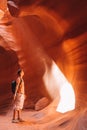 Young man exploring Antelope Canyon in the Navajo Royalty Free Stock Photo