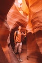 Young man exploring Antelope Canyon in the Navajo Royalty Free Stock Photo