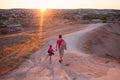 Young man father dad with little daughter kid child walking ain Royalty Free Stock Photo