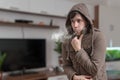 Young man feel cold at home Royalty Free Stock Photo