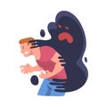 Young Man Feeling Anger and Malice Grasped by Dark Inner Monster Vector Illustration