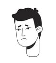 Young man feeling downhearted flat line monochromatic vector character head