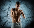 Young man in fighting or boxing position Royalty Free Stock Photo