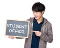 Young man finger point to chalkboard showing the phrases of stud Royalty Free Stock Photo