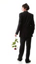 Young man, flower, red rose isolated Royalty Free Stock Photo