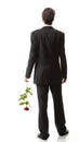 Young man, flower, red rose isolated Royalty Free Stock Photo
