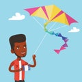 Young man flying kite vector illustration. Royalty Free Stock Photo